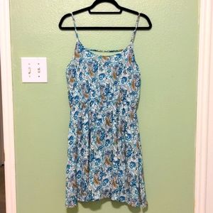 Blue and Gold/Over Paisley Print Sundress with adjustable straps. Rayon and Poly